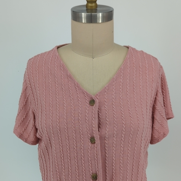 Weatherproof Cable Knit Knot Sweater Top Cardigan Pink L preppy cottagecore - Picture 3 of 7